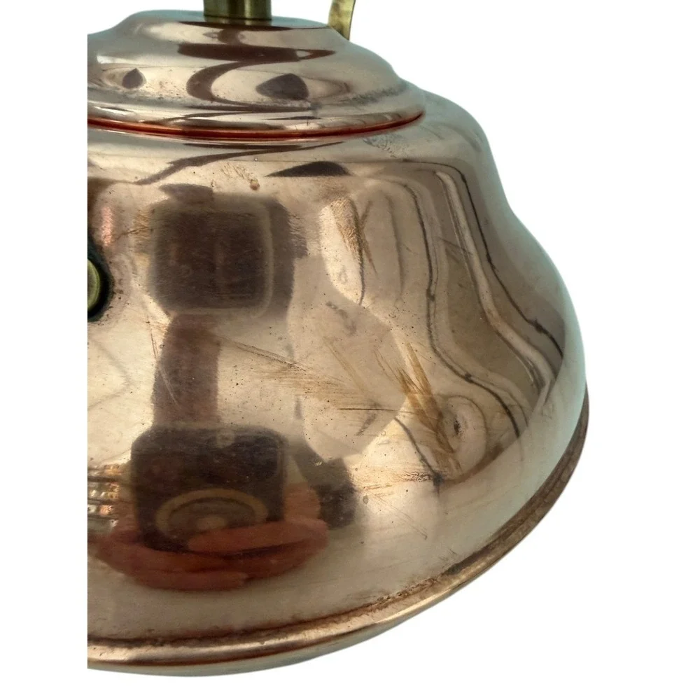 Vintage Hammered Spartan Copper Tea Kettle Stovetop Pot Brass Handle Wood Grip